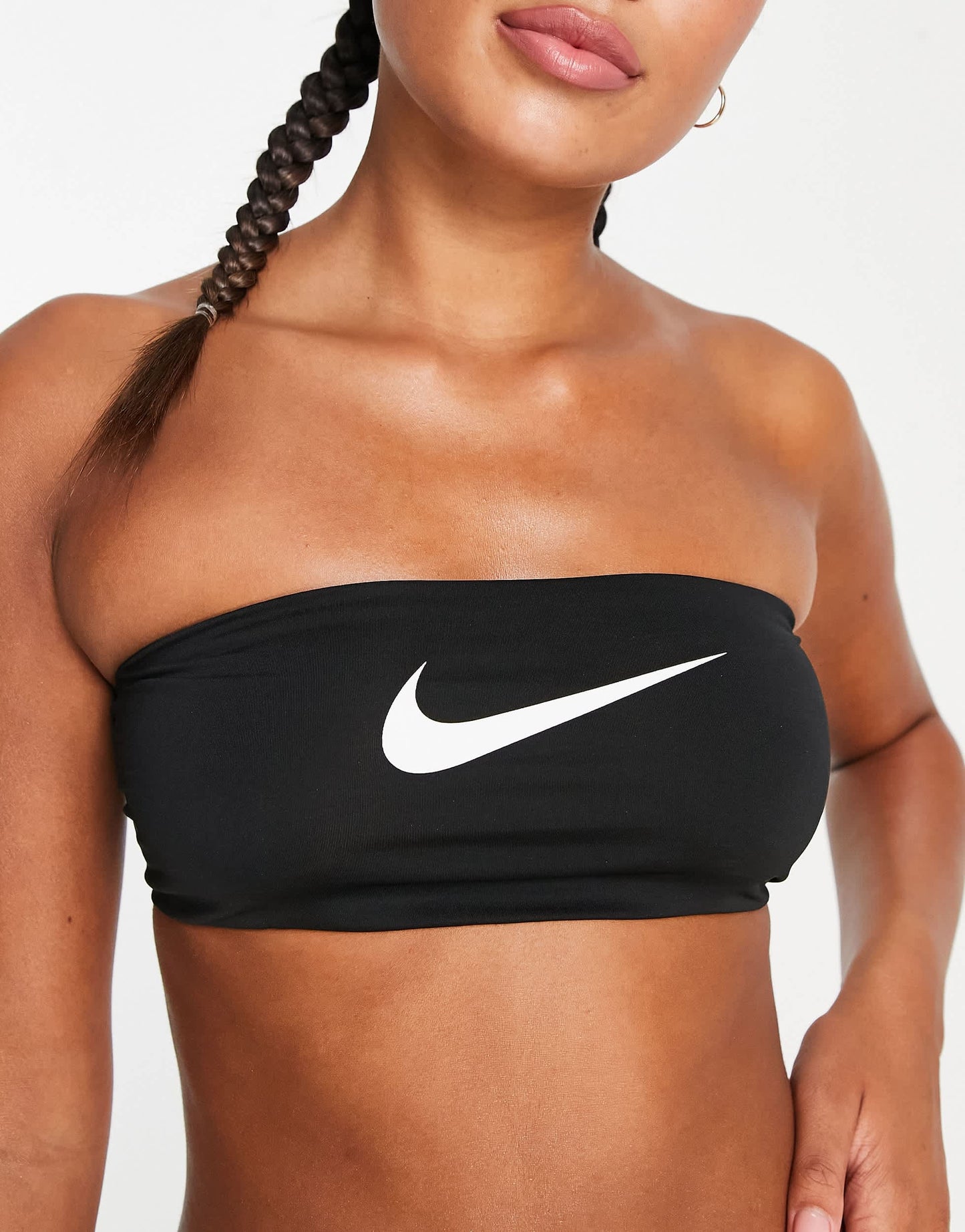 Nike logo bandeau bikini top with neon branded taping in black