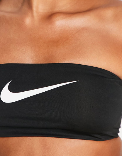 Nike logo bandeau bikini top with neon branded taping in black