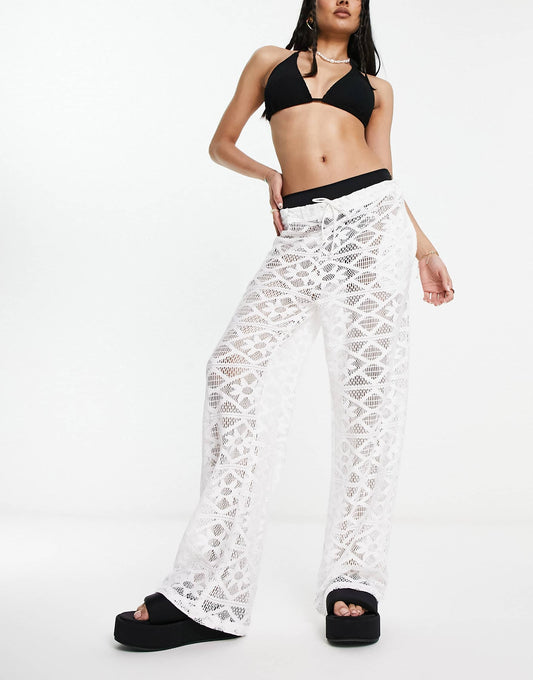 COLLUSION lace beach trouser co-ord in optic white