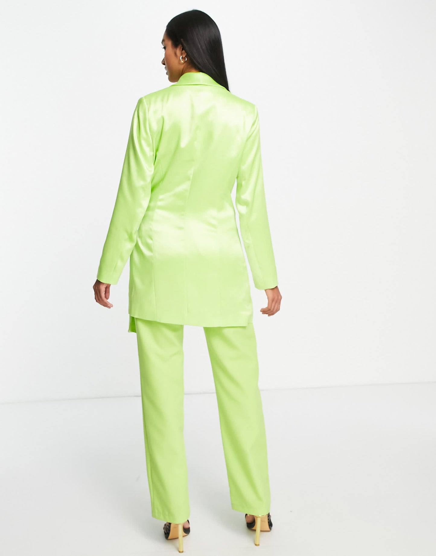 River Island co-ord satin belted blazer dress in green