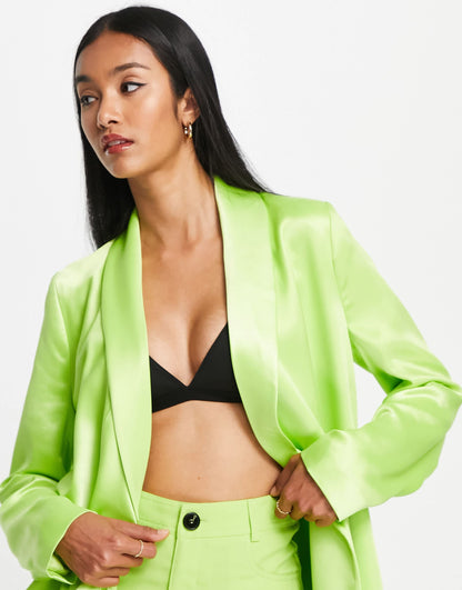 River Island co-ord satin belted blazer dress in green