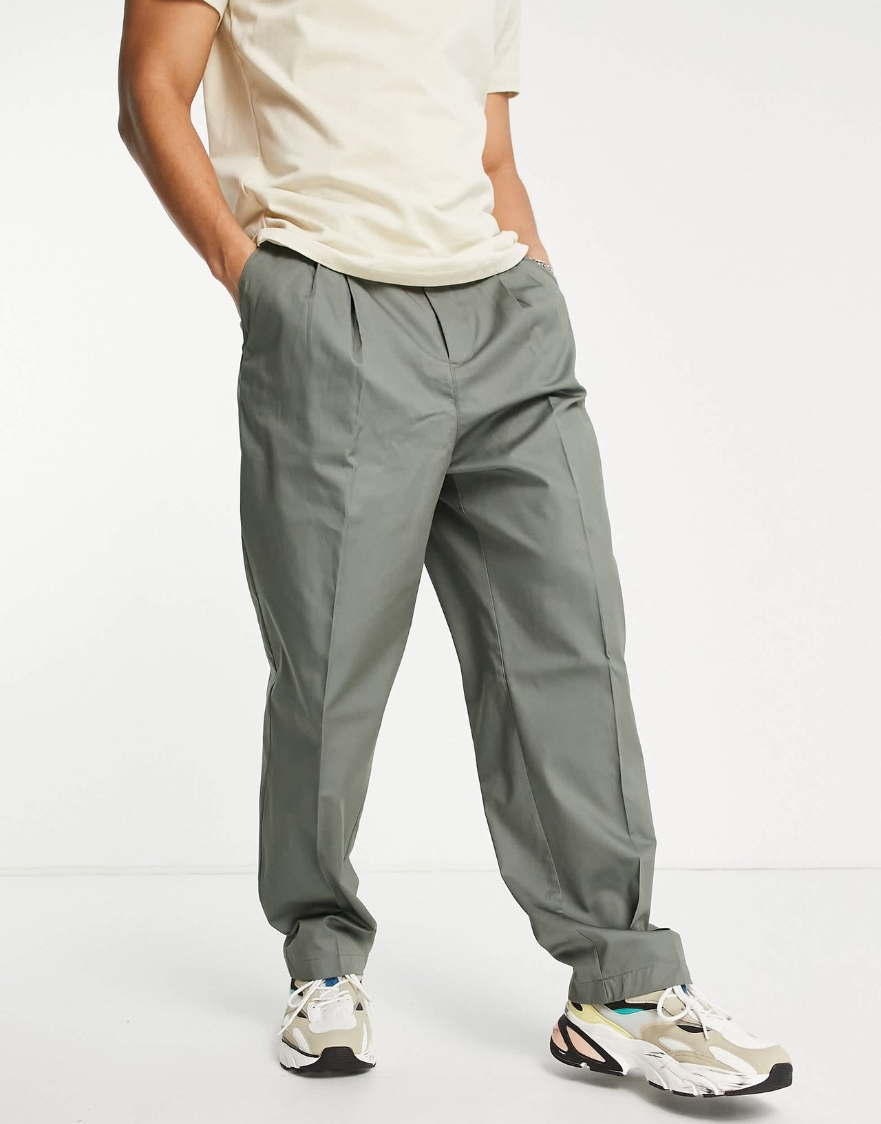 Bershka smart tailored trousers in khaki
