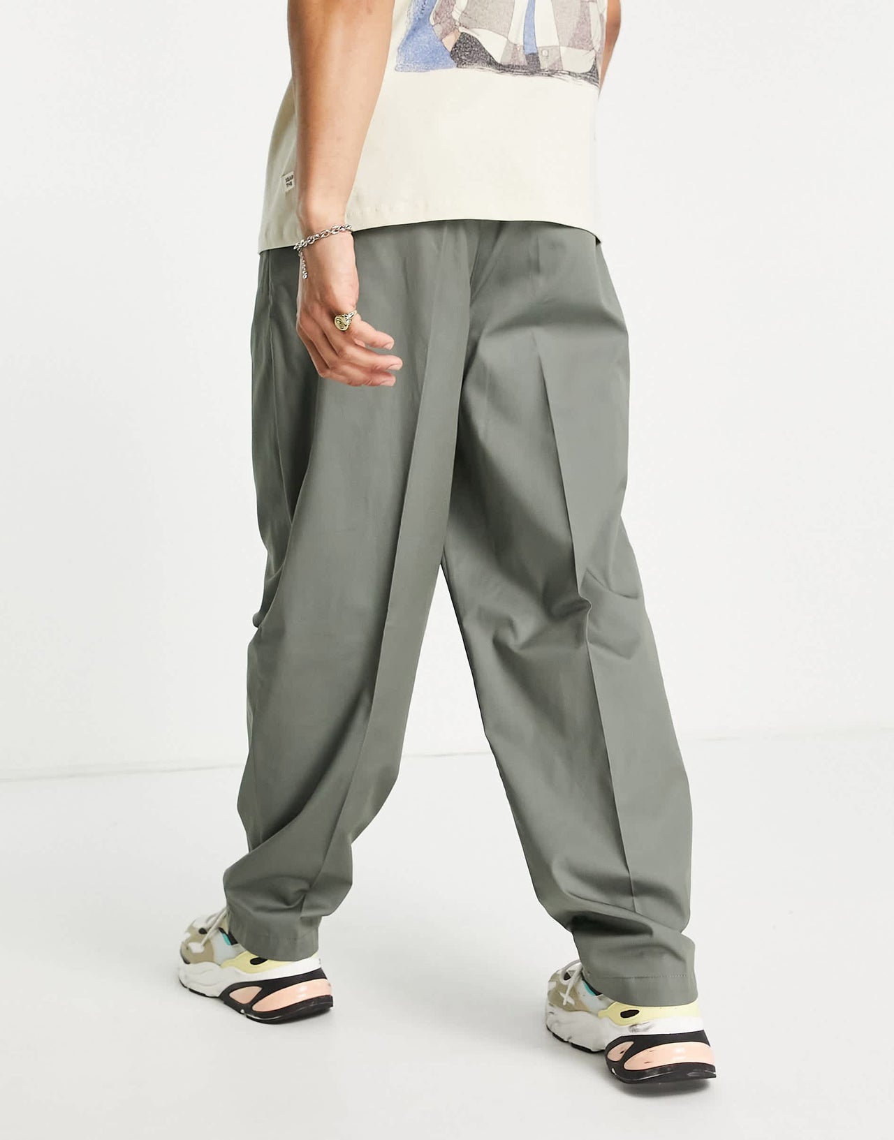 Bershka smart tailored trousers in khaki