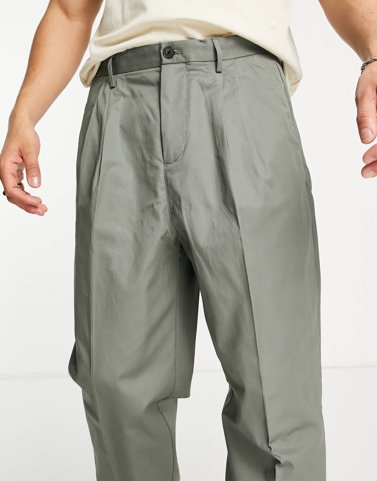 Bershka smart tailored trousers in khaki