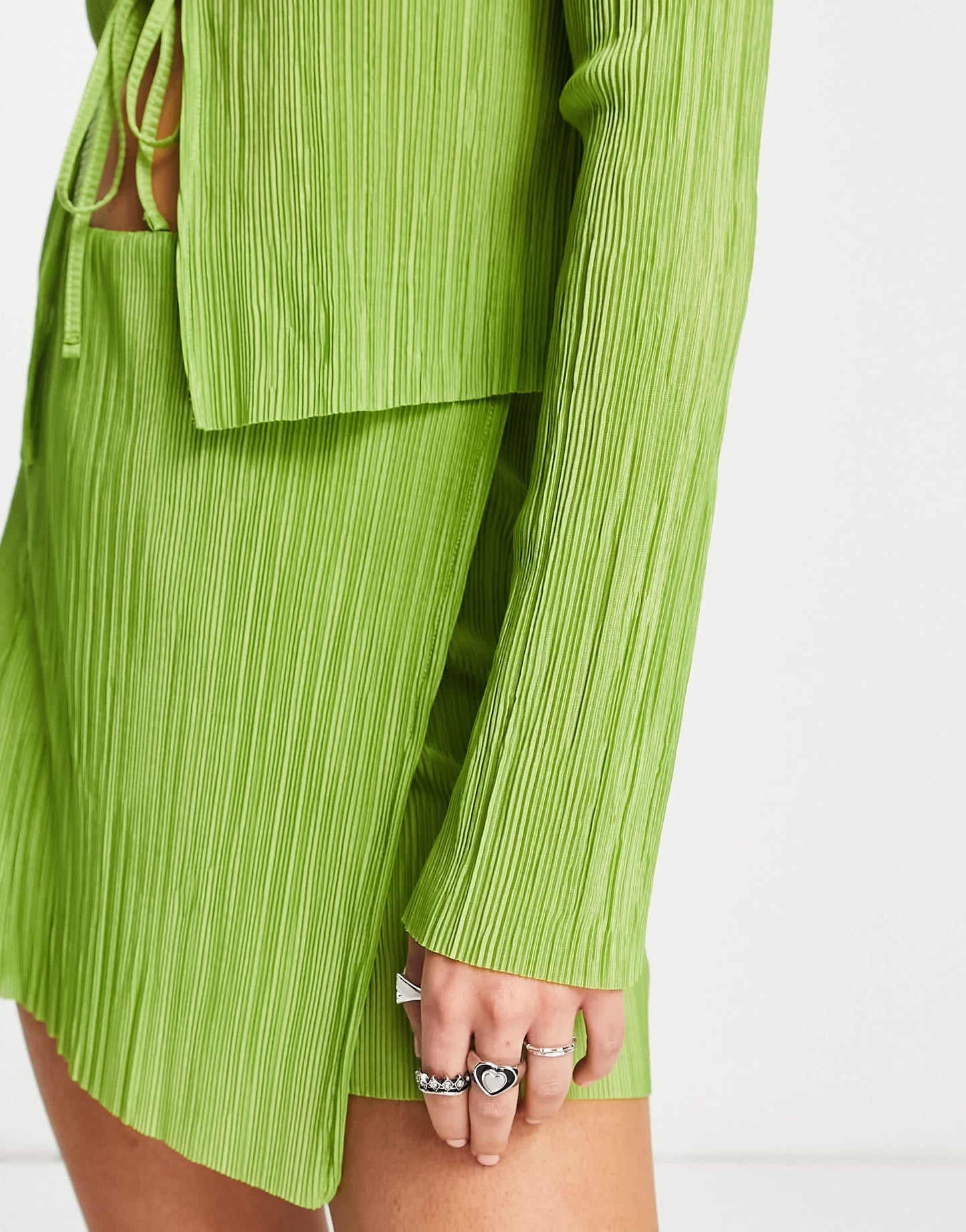 Bershka plisse mini skirt co-ord in lime green