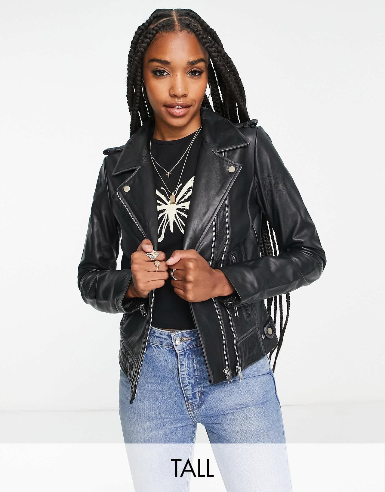 Barney's Originals Tall Beppe leather jacket with ribbed detail