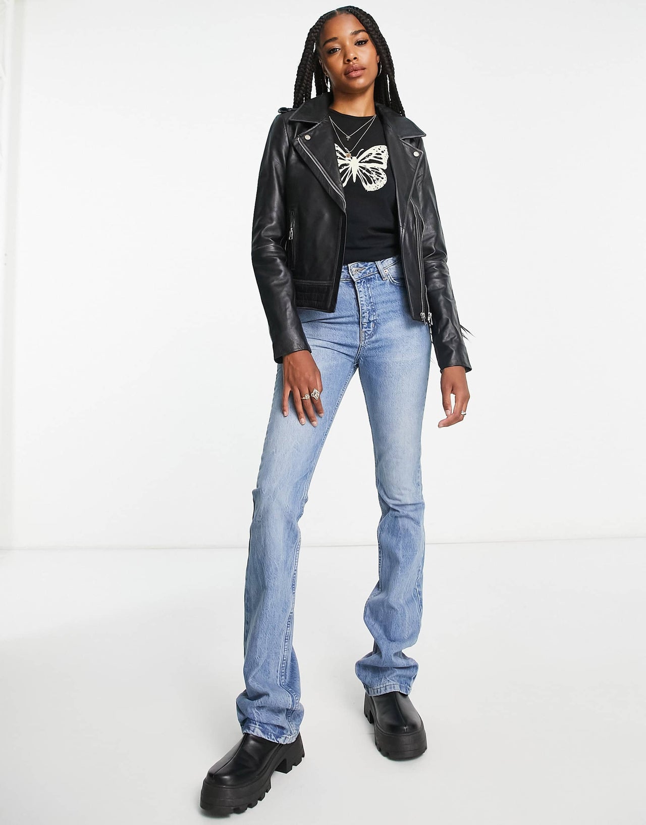 Barney's Originals Tall Beppe leather jacket with ribbed detail