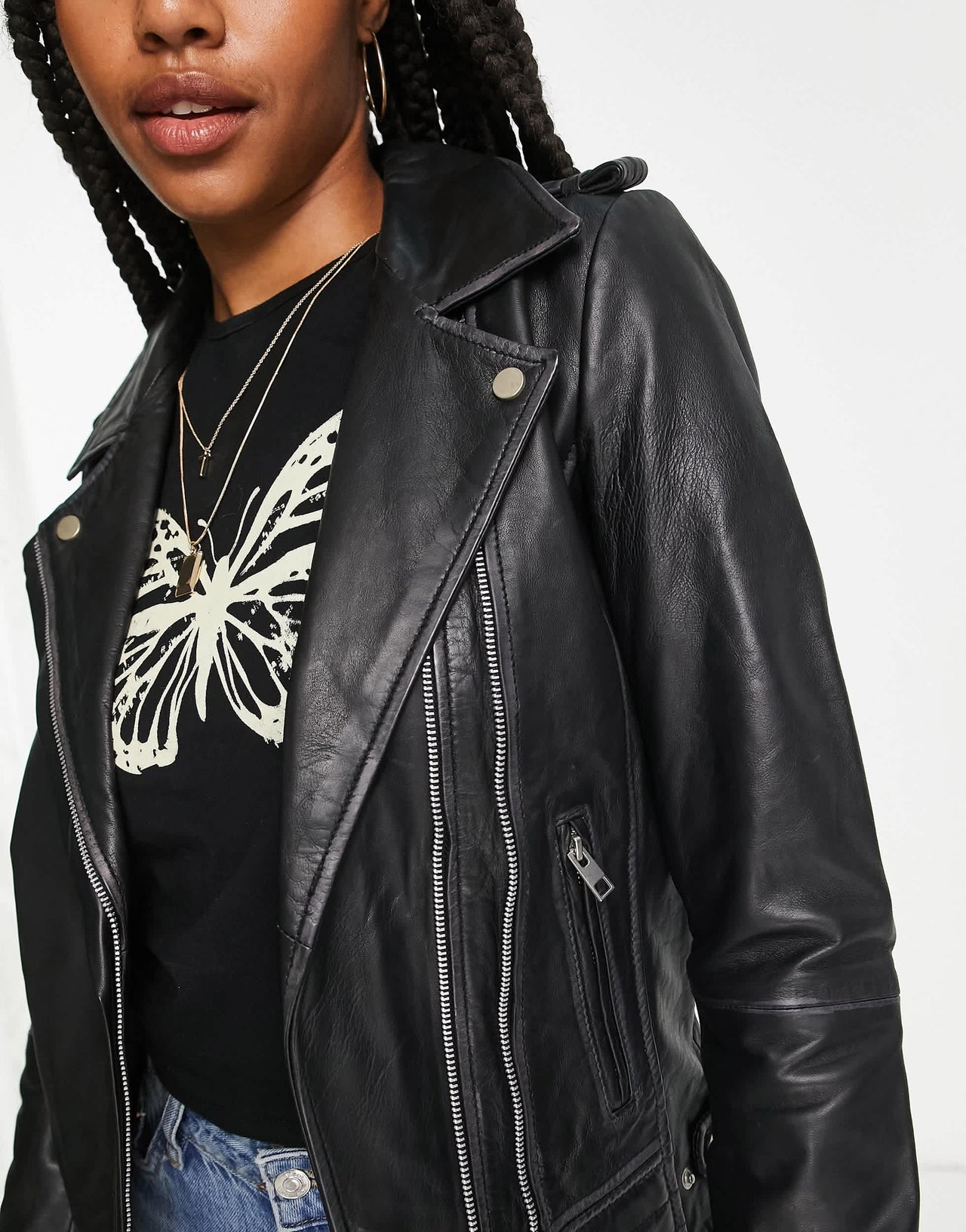 Barney's Originals Tall Beppe leather jacket with ribbed detail