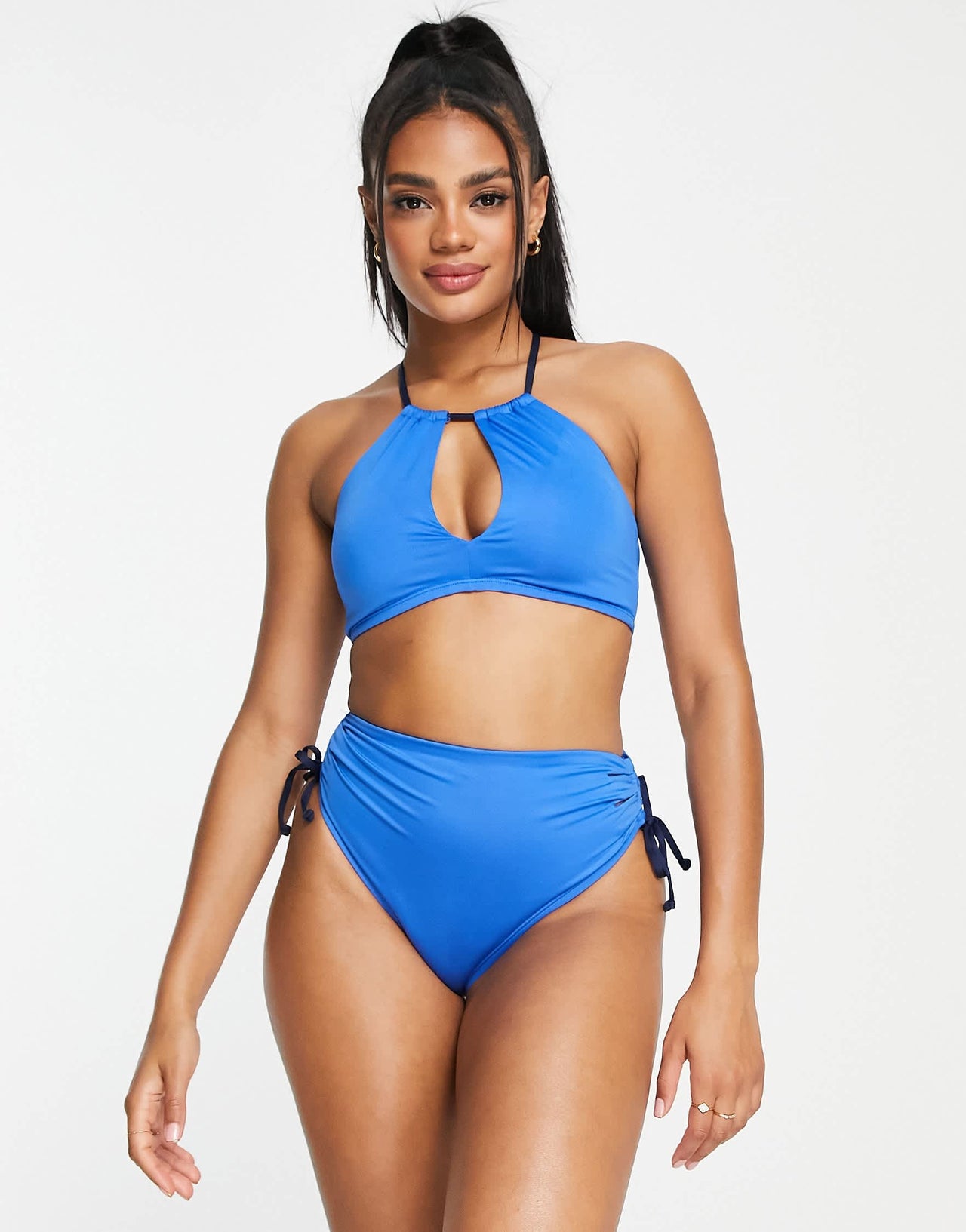 Nike high waist cheeky bikini bottom in blue