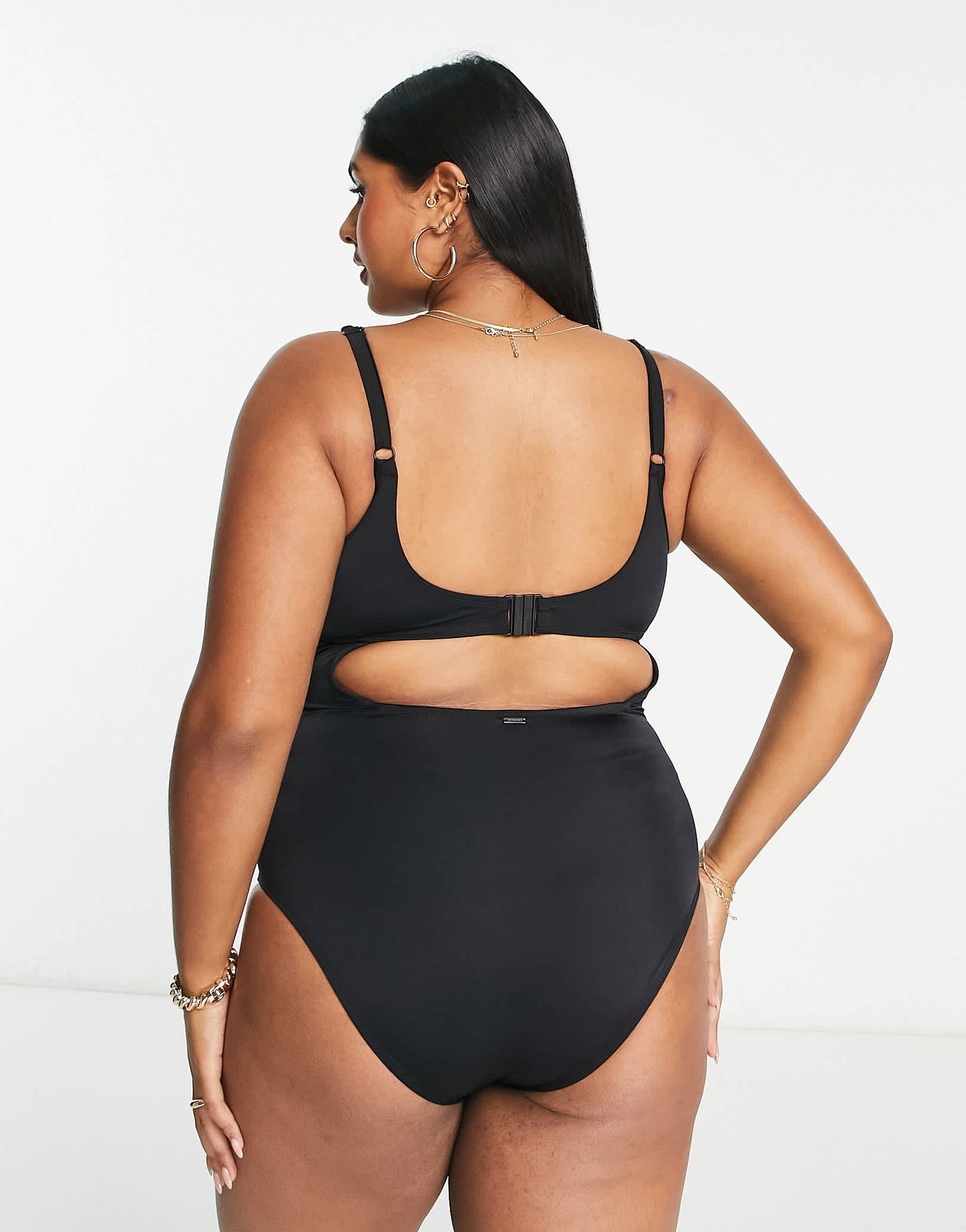 We Are We Wear Fuller Bust underwired control swimsuit with mesh insert in black