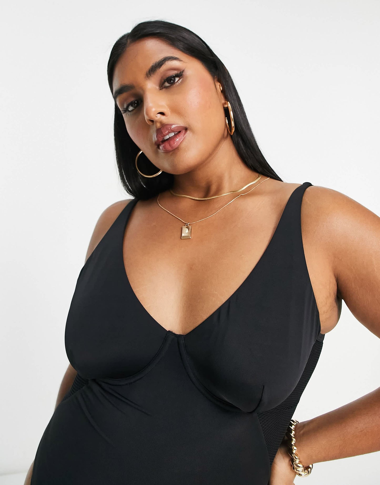 We Are We Wear Fuller Bust underwired control swimsuit with mesh insert in black