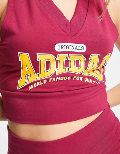 adidas Originals 'Preppy Varsity' large logo cropped vest in burgundy