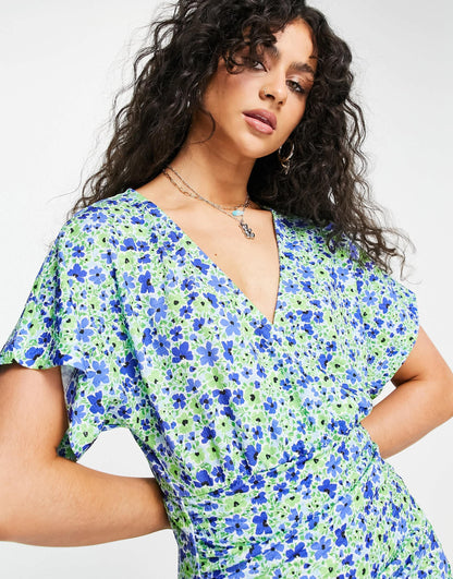 Pull&Bear tie front mini dress in blue