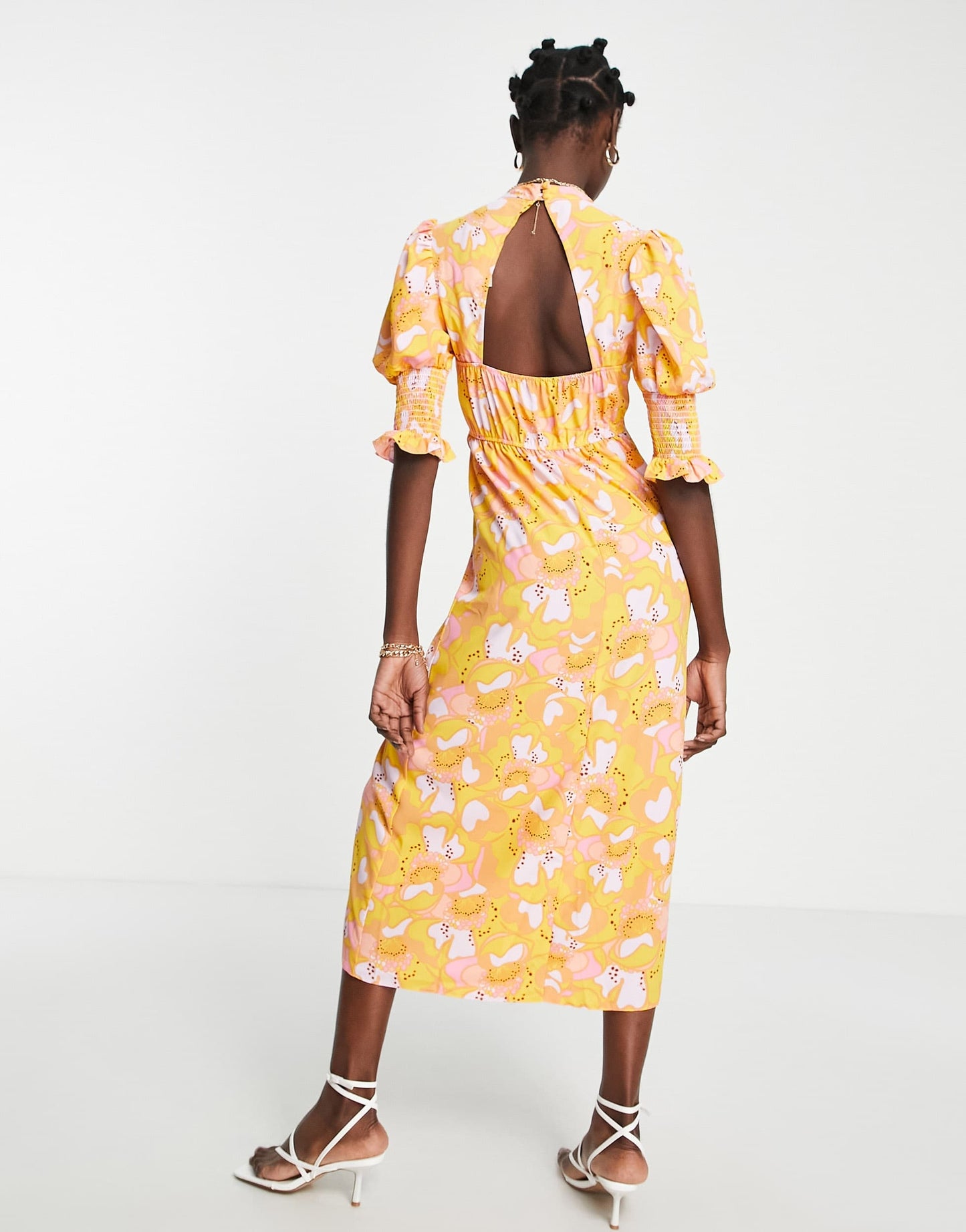 River Island floral curved seam midi dress in orange