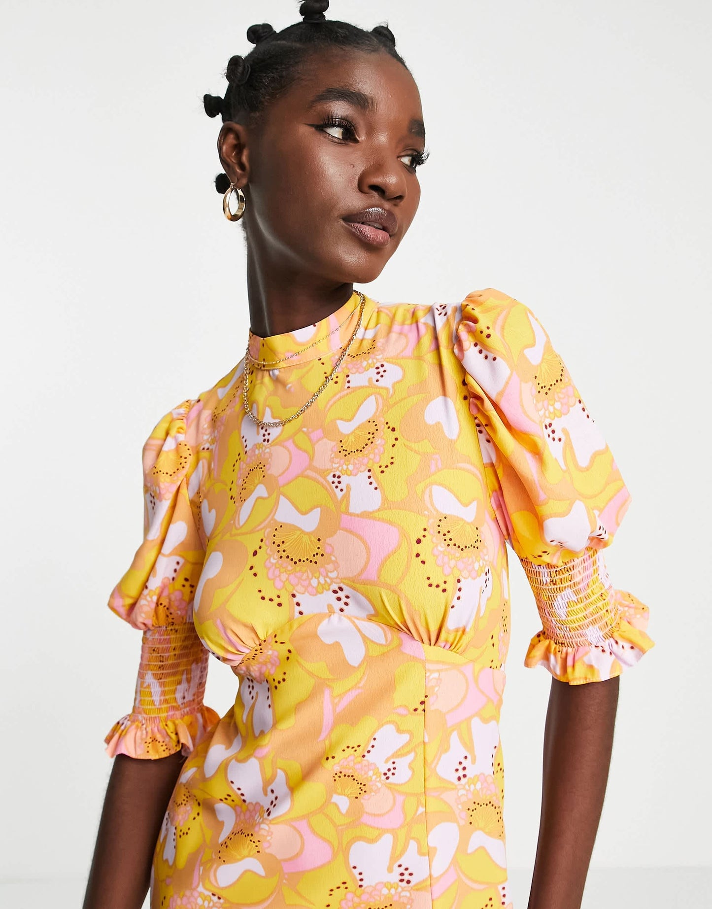 River Island floral curved seam midi dress in orange