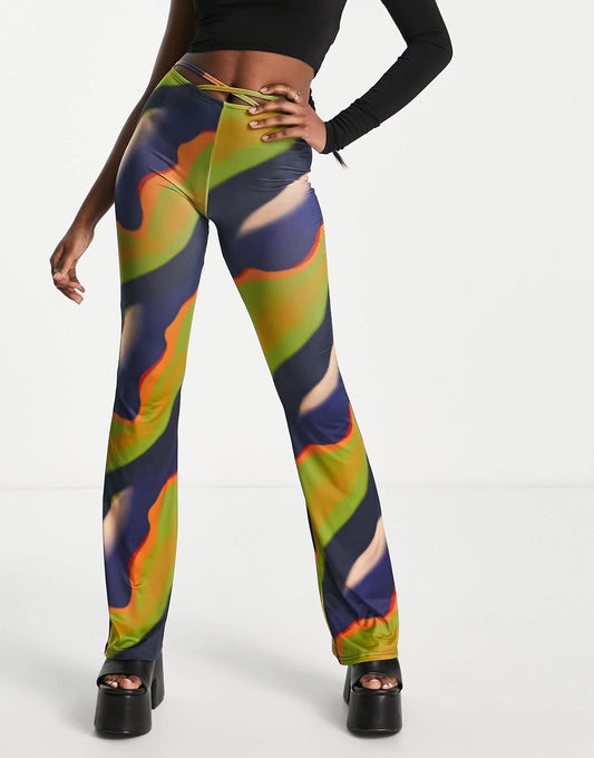 Pull&Bear marble print trousers co-ord in green
