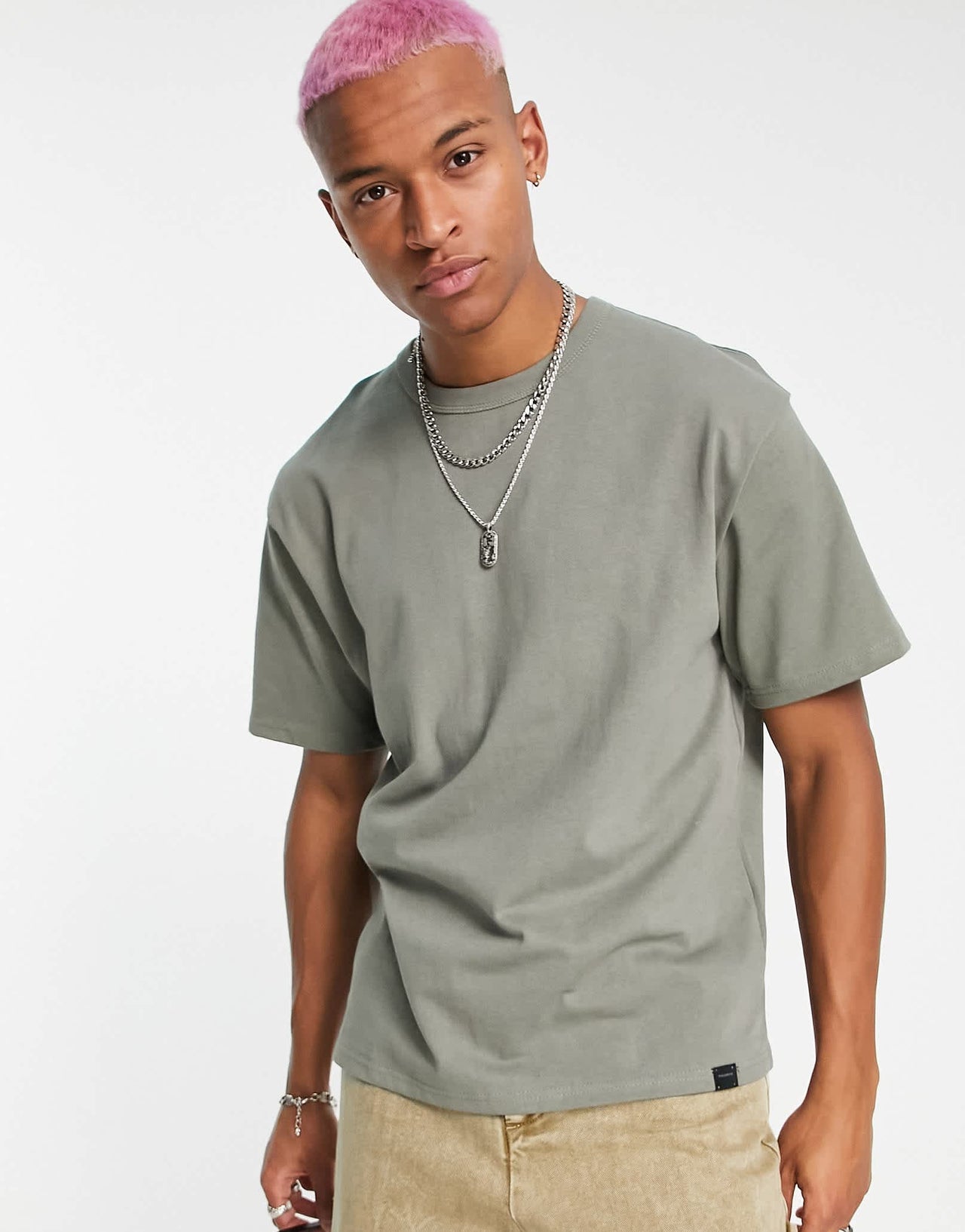 Pull&Bear oversized t-shirt in khaki