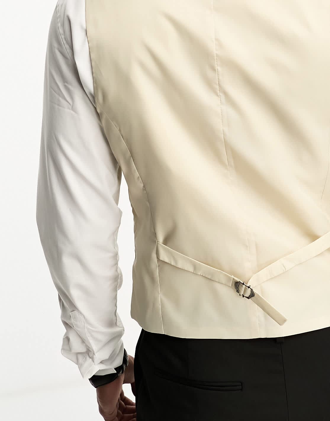 ASOS DESIGN wedding super skinny wool mix waistcoat in stone puppytooth