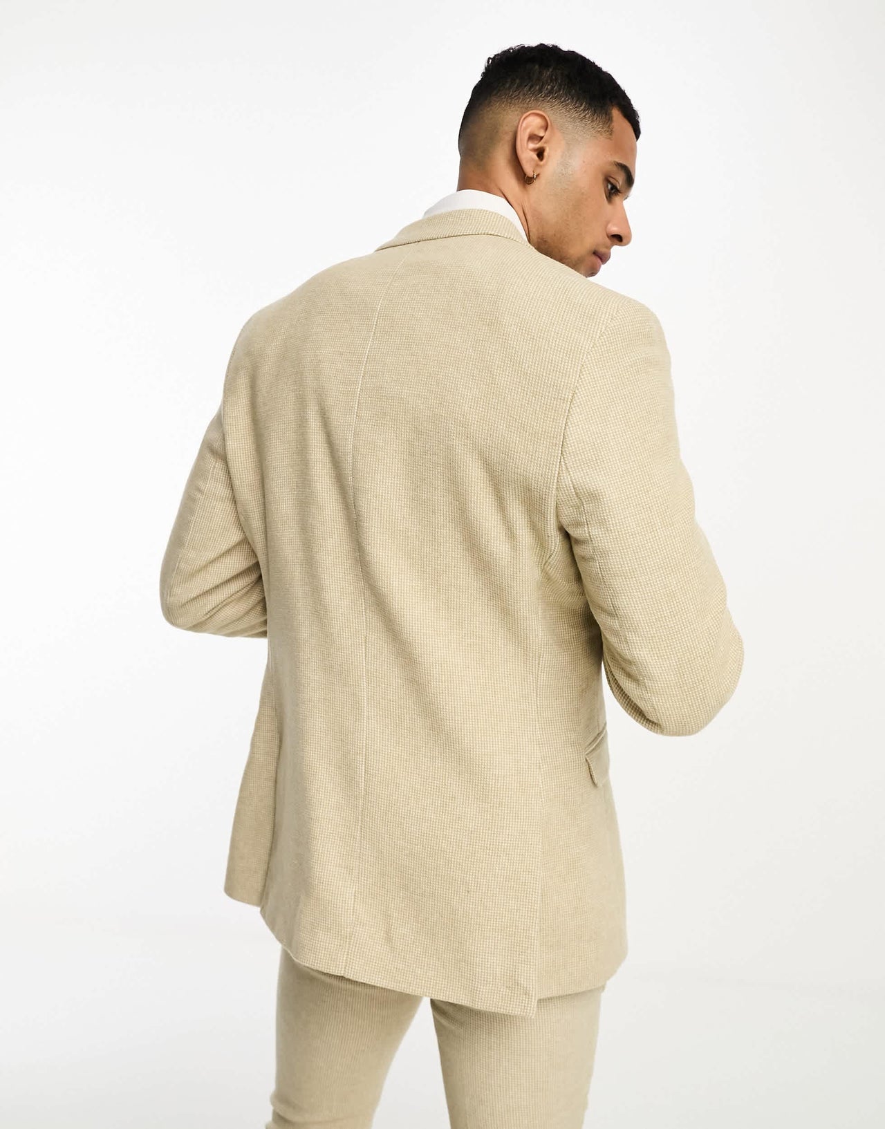 ASOS DESIGN wedding super skinny wool mix suit jacket in stone puppytooth