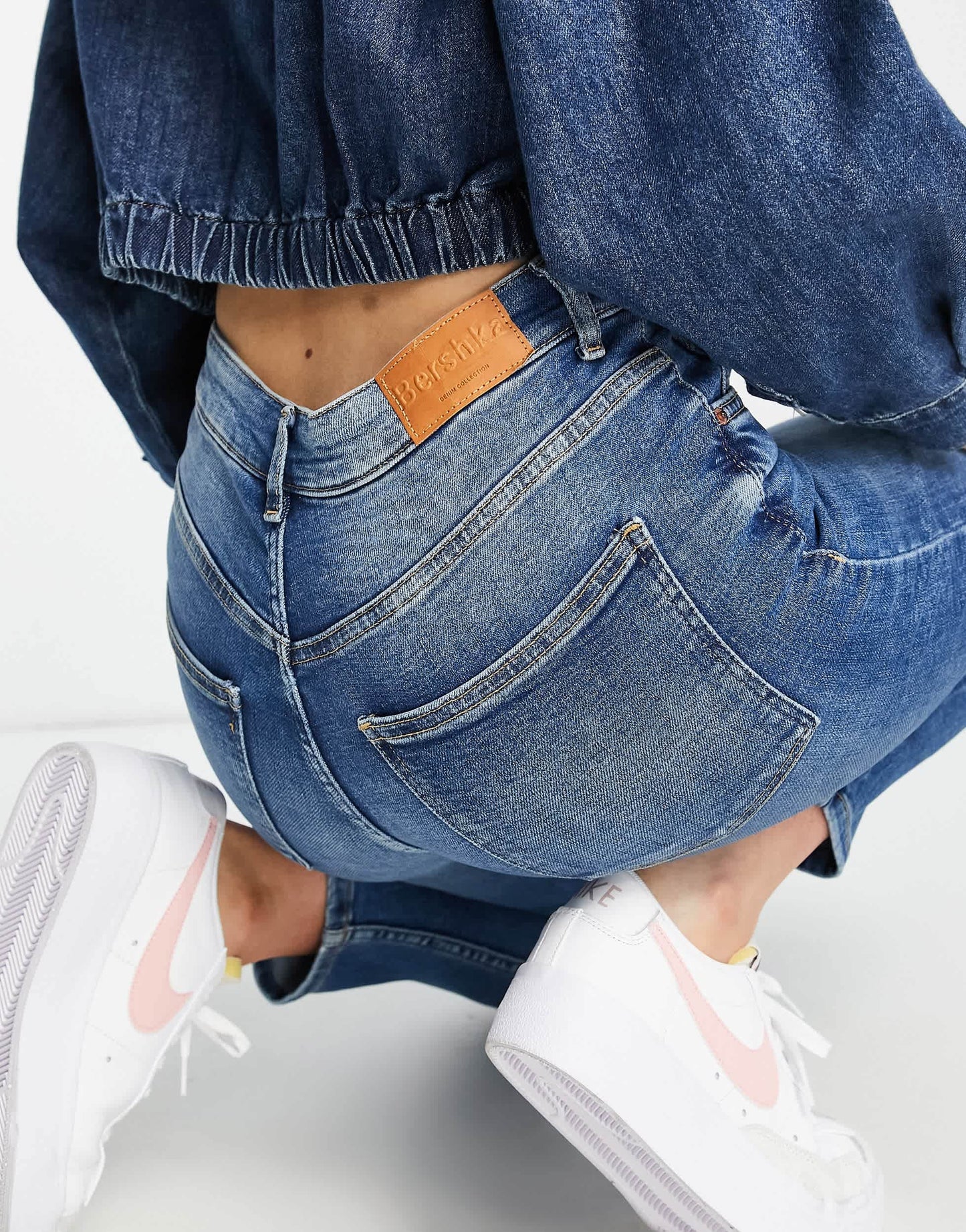 Bershka high waist skinny jean in medium blue