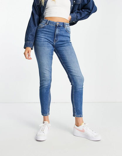 Bershka high waist skinny jean in medium blue