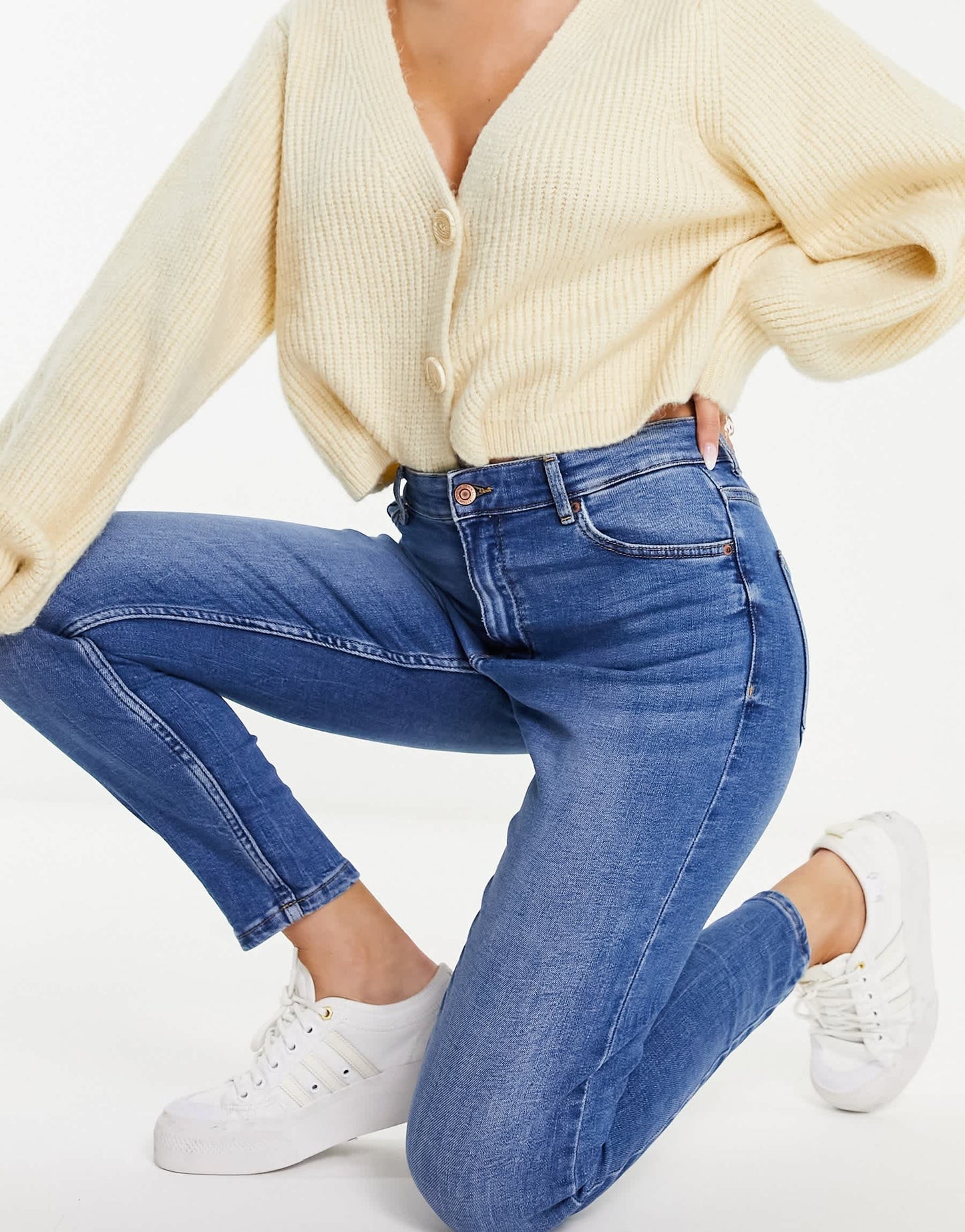 Bershka high waist skinny jean in medium blue