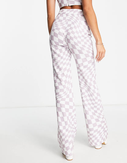 Rebellious Fashion high waist trousers co-ord in lilac check