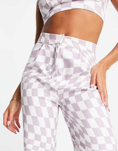 Rebellious Fashion high waist trousers co-ord in lilac check