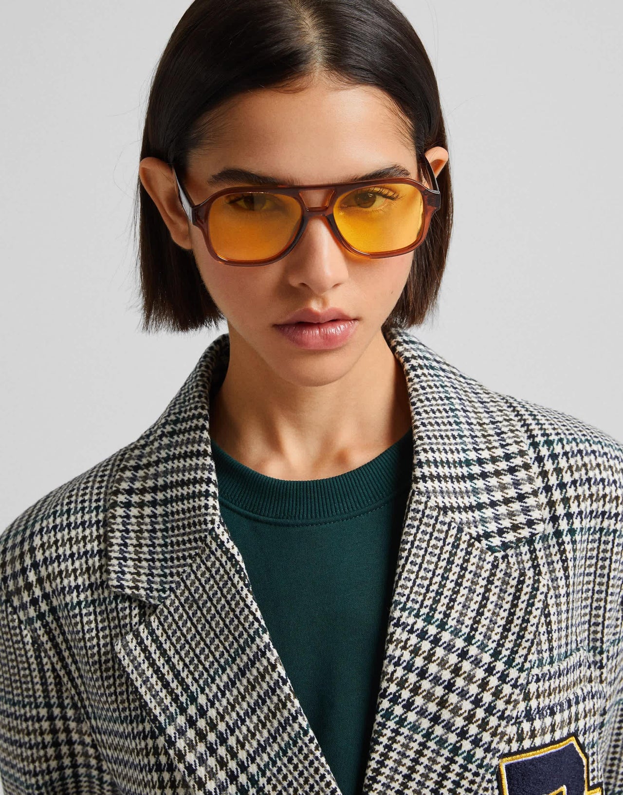 Bershka aviator retro sunglasses with yellow lens in brown