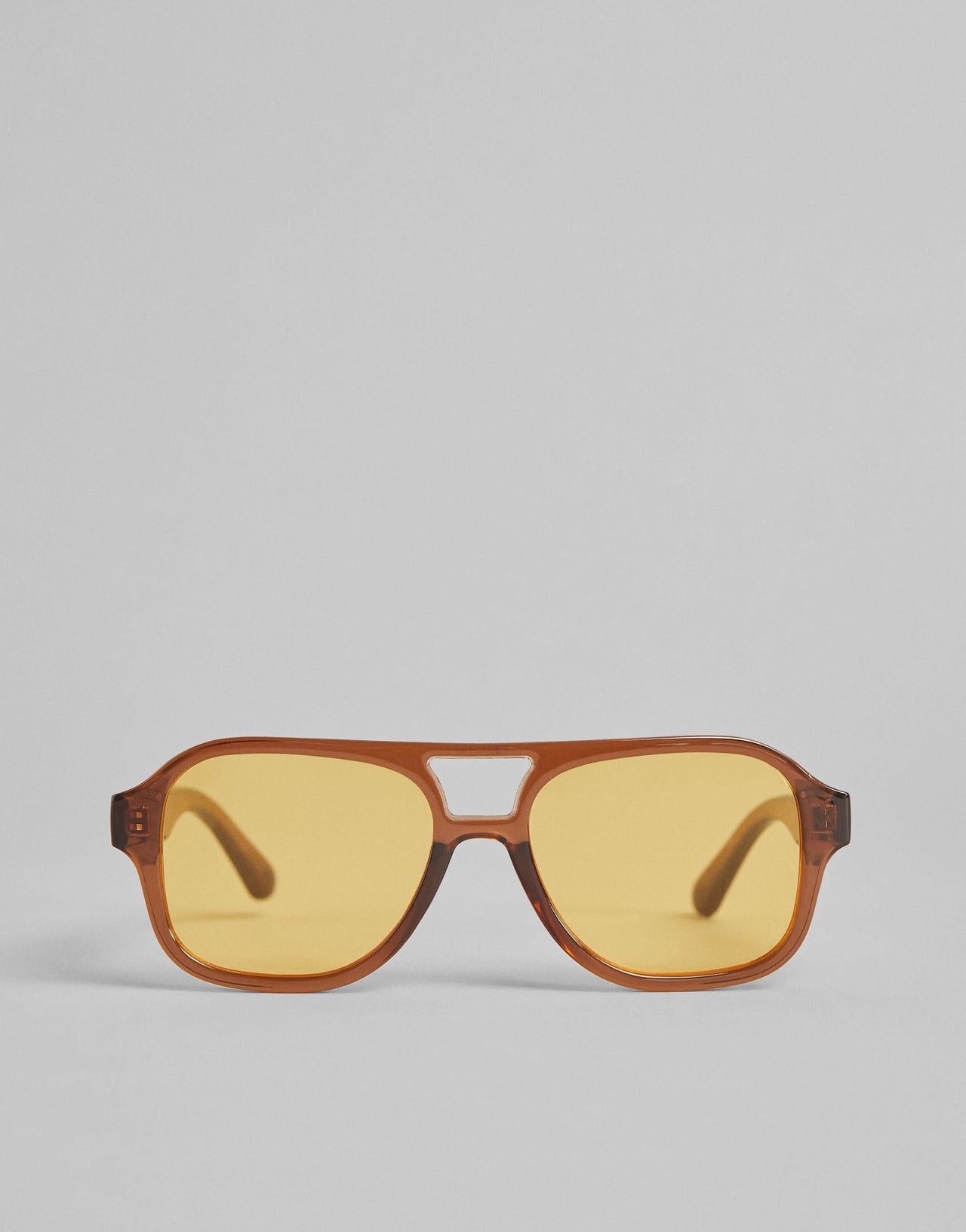 Bershka aviator retro sunglasses with yellow lens in brown