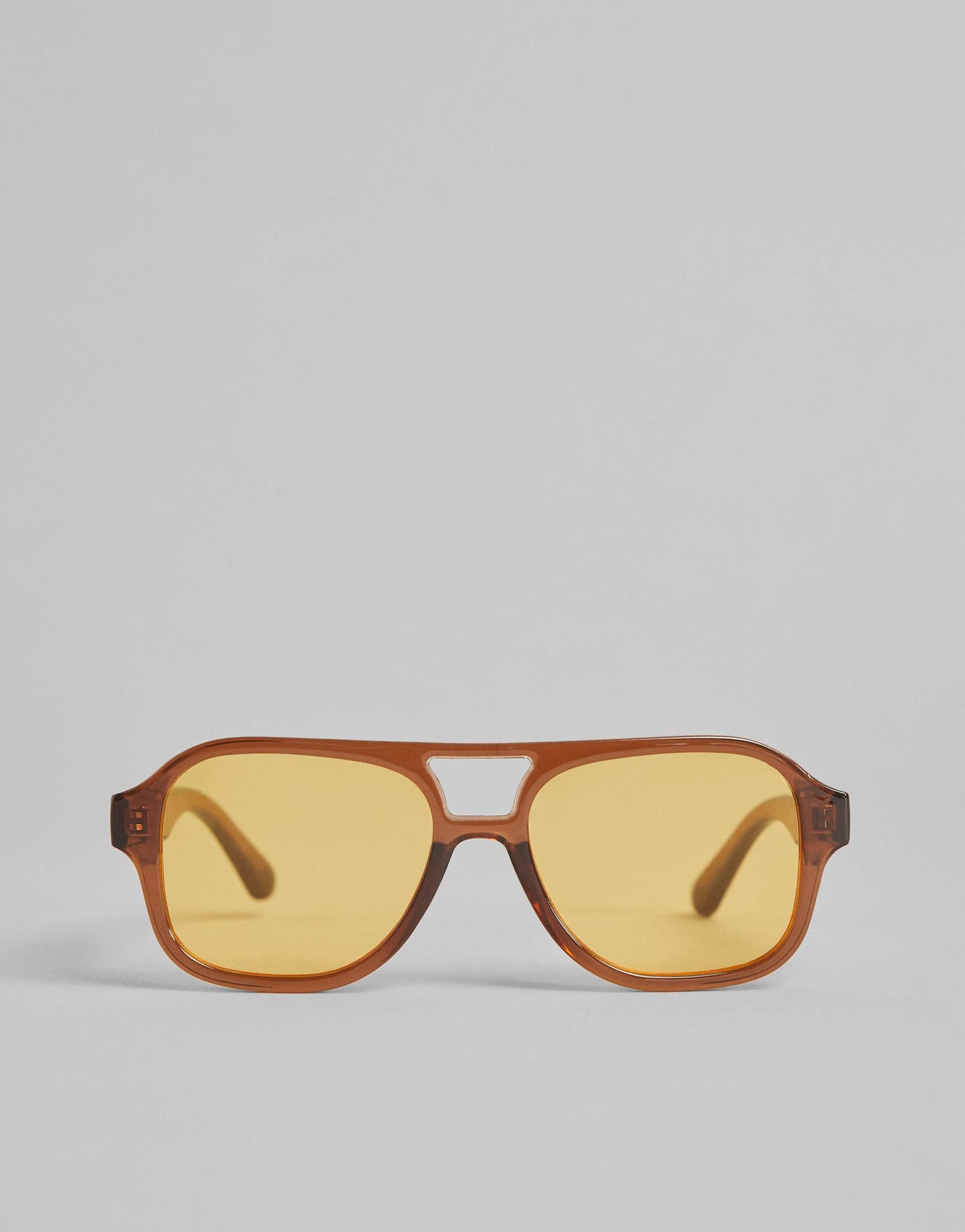 Bershka aviator retro sunglasses with yellow lens in brown
