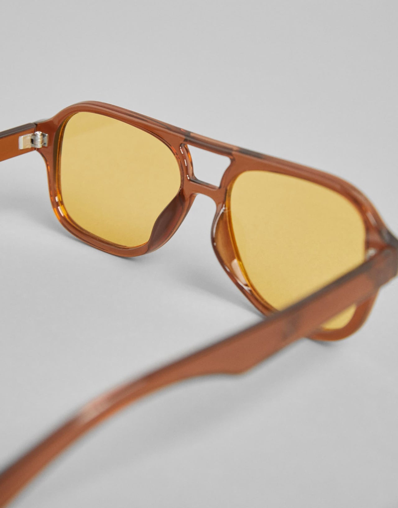 Bershka aviator retro sunglasses with yellow lens in brown