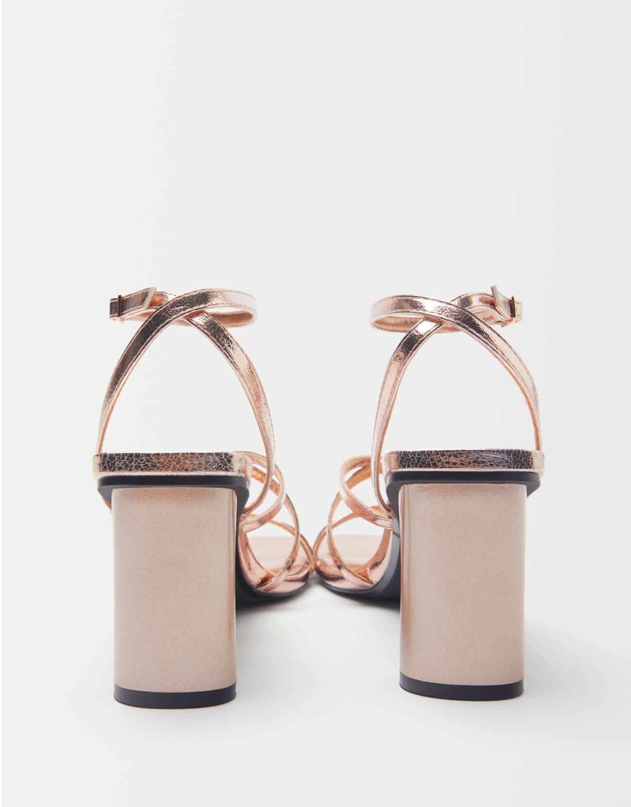 Bershka multi strap mid heel sandal in gold