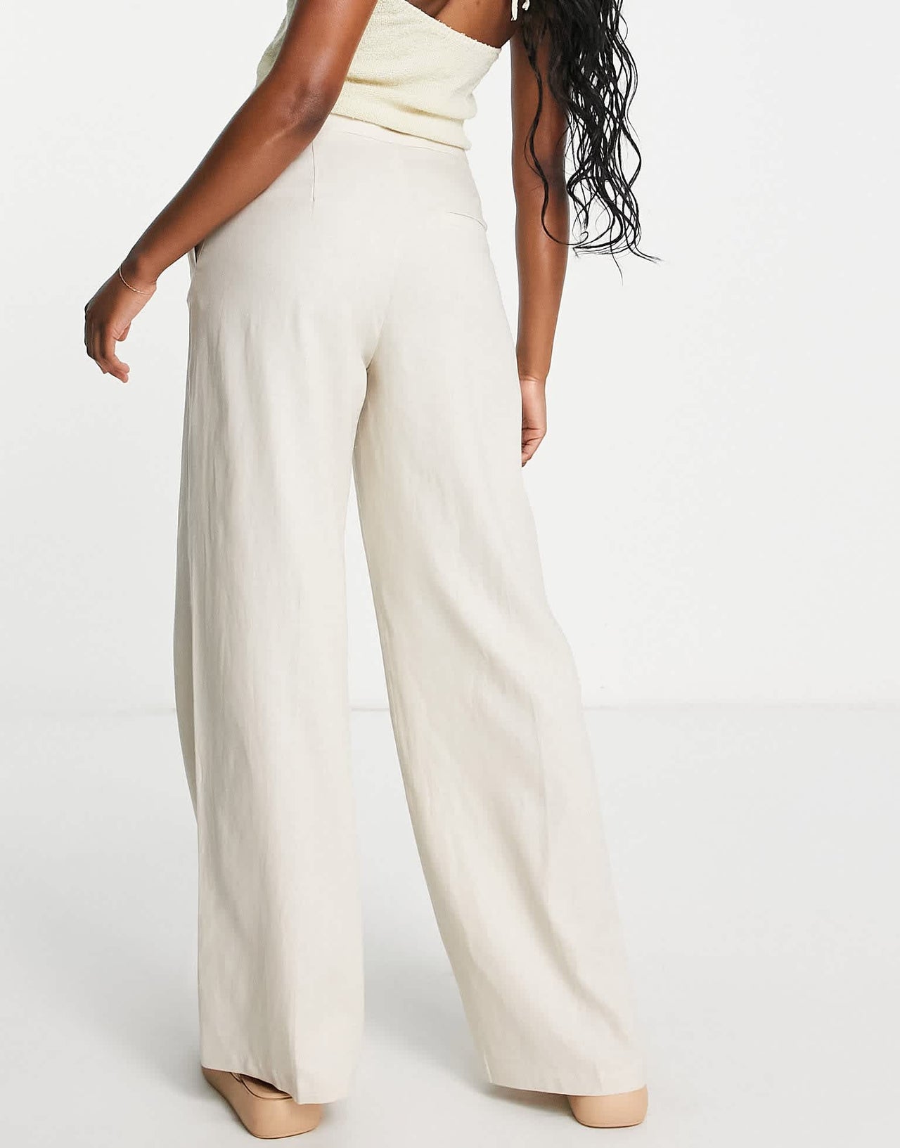 Bershka straight leg linen trouser in sand