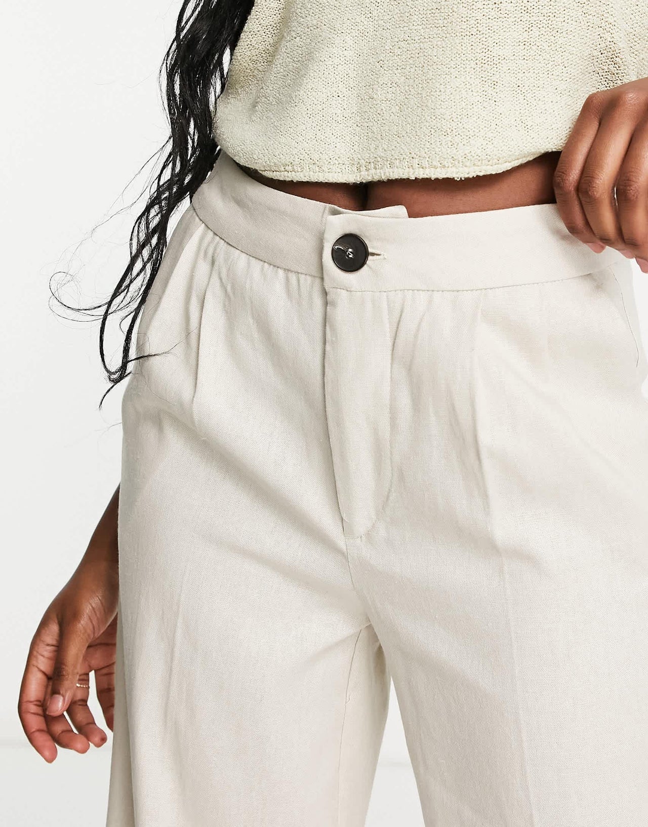 Bershka straight leg linen trouser in sand