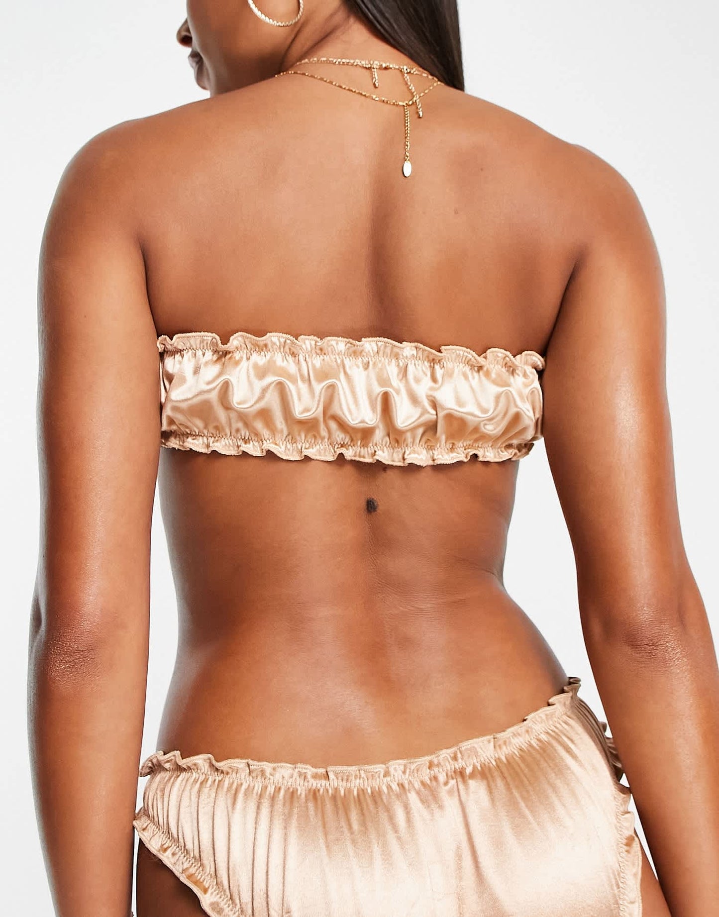 ASOS DESIGN gleam ruched keyhole bandeau bikini top in champagne