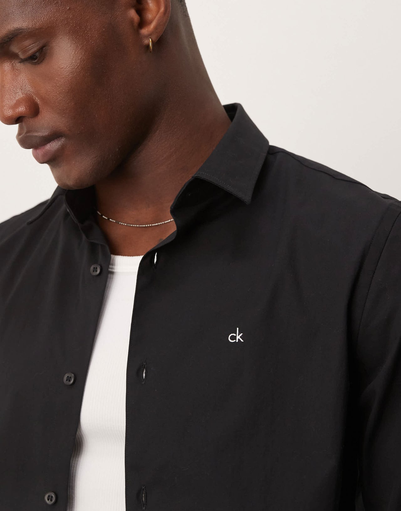 Calvin Klein slim fit stretch poplin shirt in black