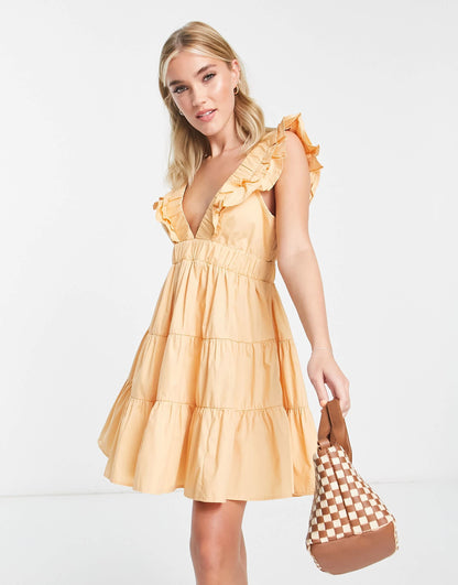 Abercrombie & Fitch ruffle tiered mini dress in orange