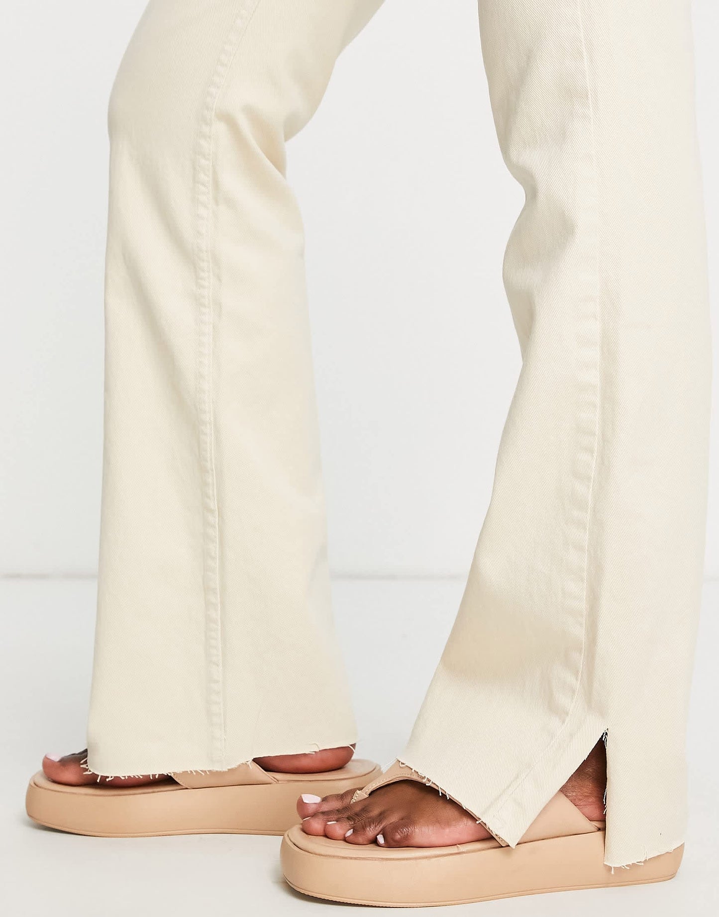 Stradivarius slim flare jean with split detail in ecru