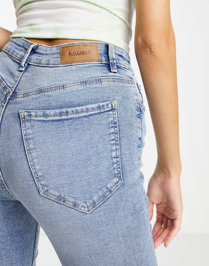 Pull&Bear Tall high waisted skinny contour jeans in mid blue
