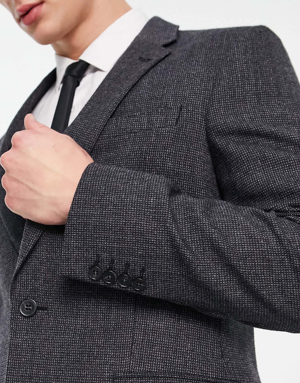 Noak wool-rich slim suit jacket in textured grey