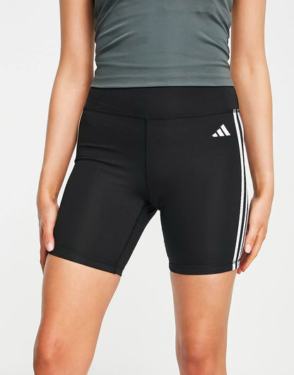 adidas Training 3 stripe legging shorts in black