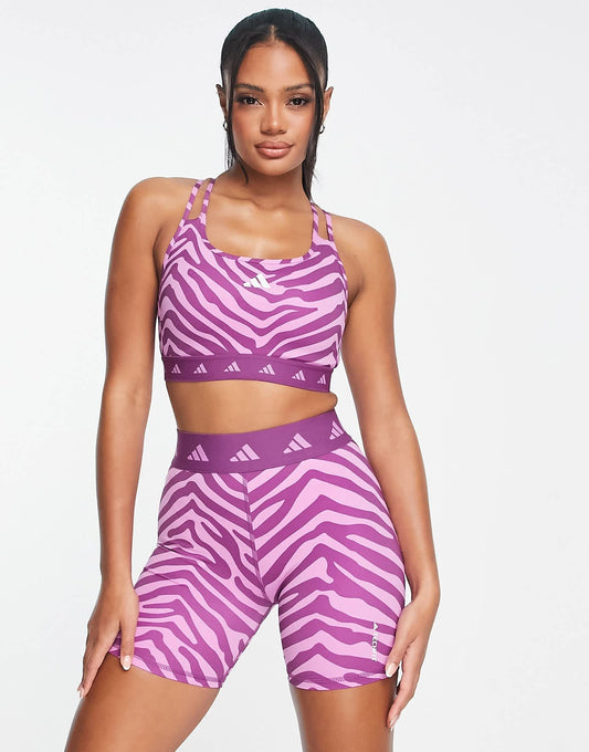 adidas Training Hyperglam zebra print legging shorts in purple