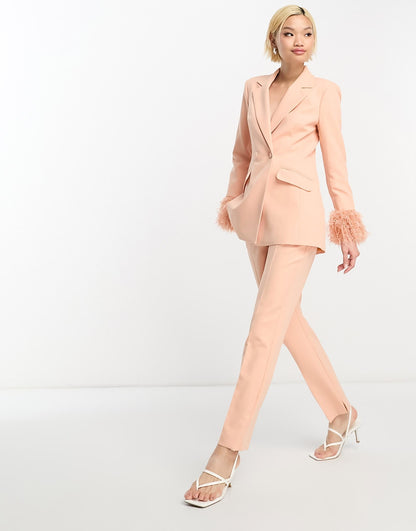 ASOS DESIGN tuxedo slim cigarette suit trouser in apricot