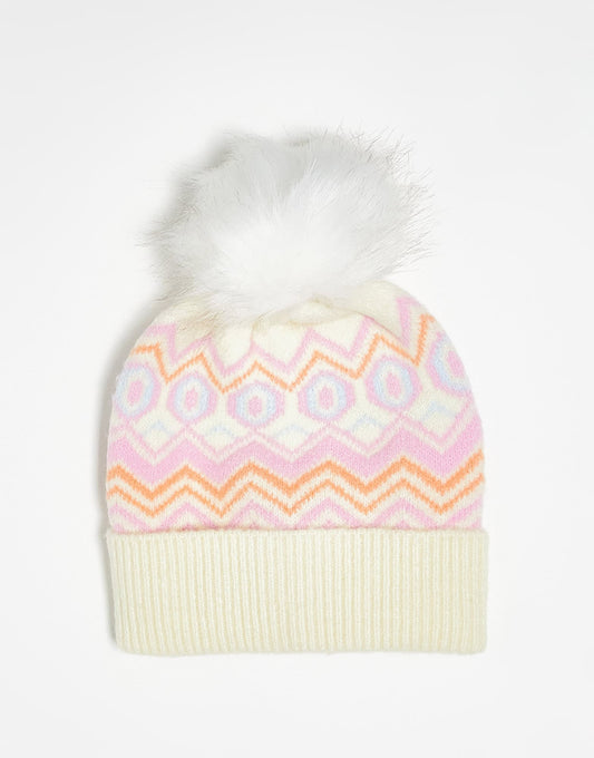Boardmans fair isle beanie hat in cream