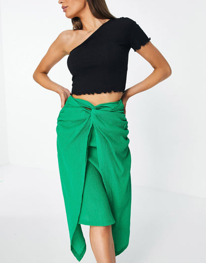 Stradivarius knot front midi skirt in green