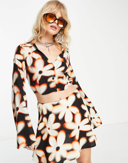 Bershka bold floral print shirt in multi