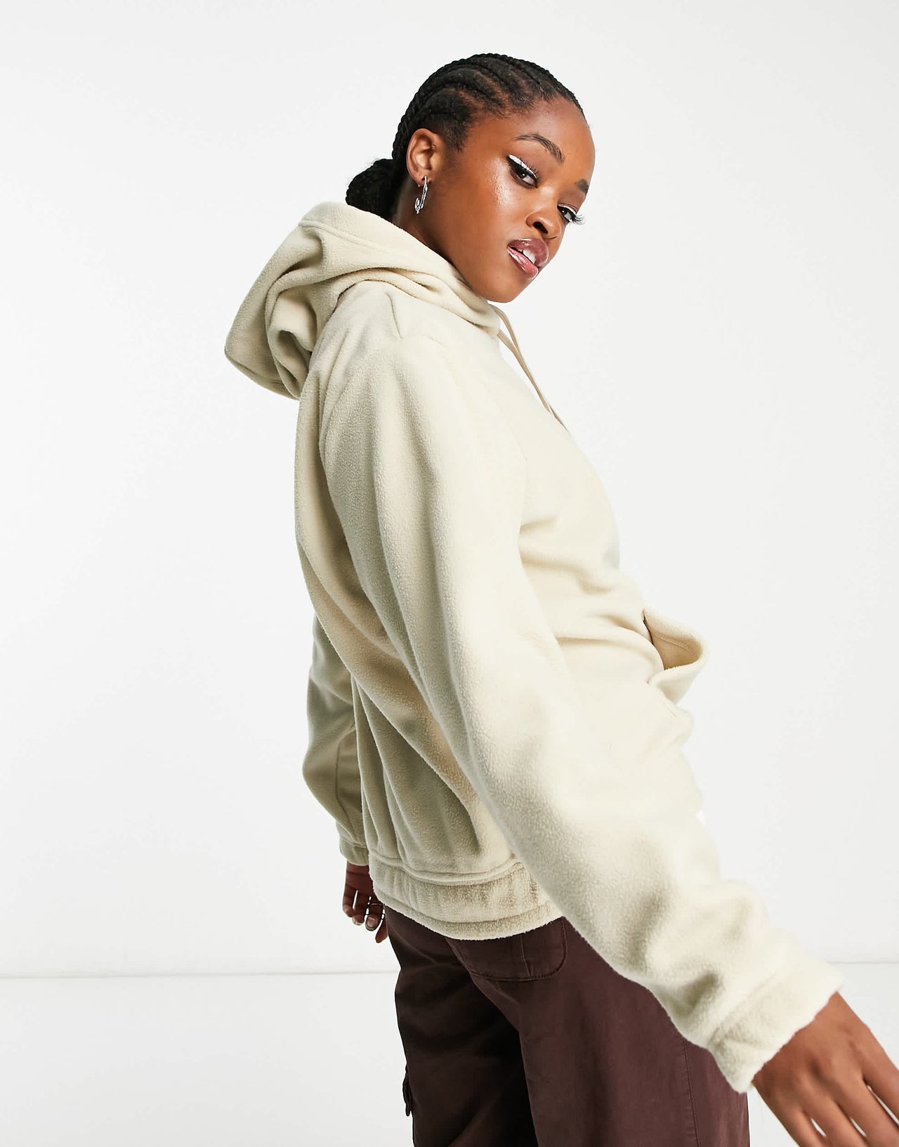 Nike Unisex plush mini swoosh fleece hoodie in rattan beige