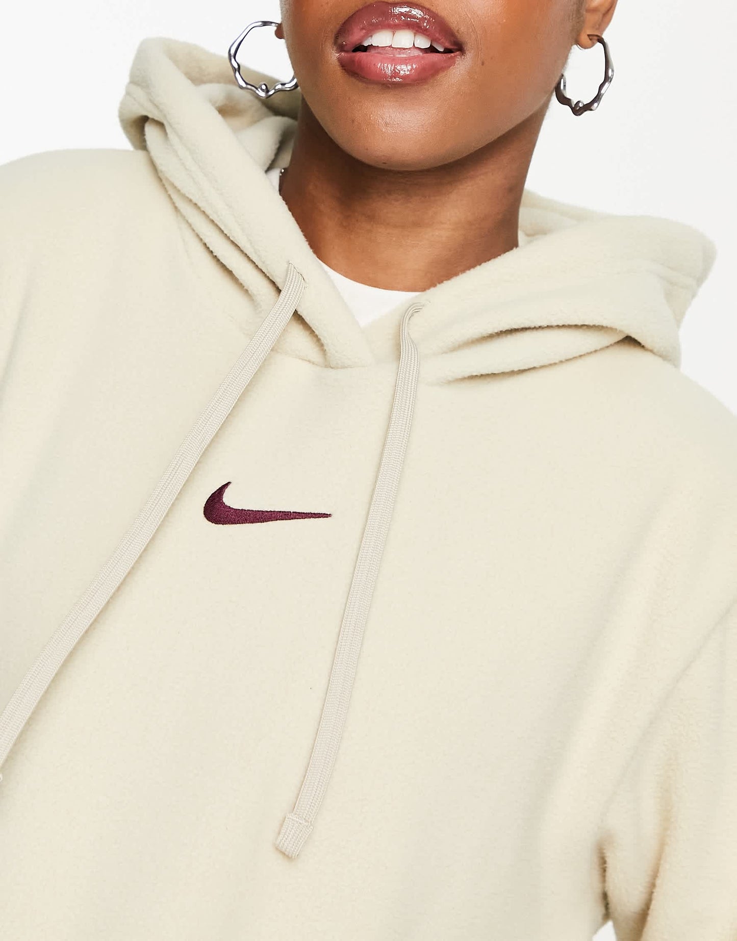 Nike Unisex plush mini swoosh fleece hoodie in rattan beige