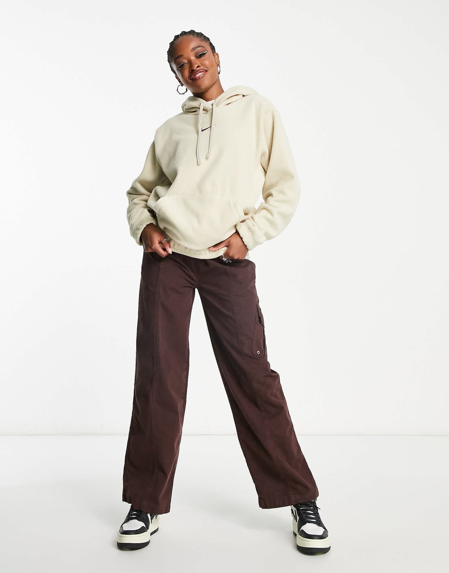 Nike Unisex plush mini swoosh fleece hoodie in rattan beige